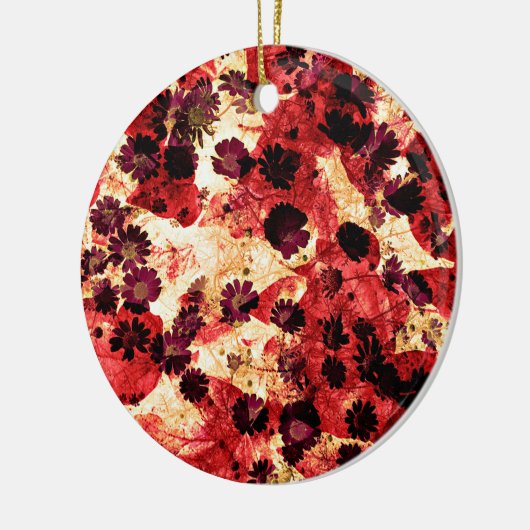 Rode gele maisiebloem abstract ontwerp keramisch ornament (Links)