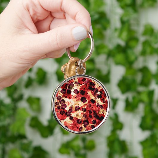 Rode gele maisiebloem abstract ontwerp sleutelhanger (Hand)