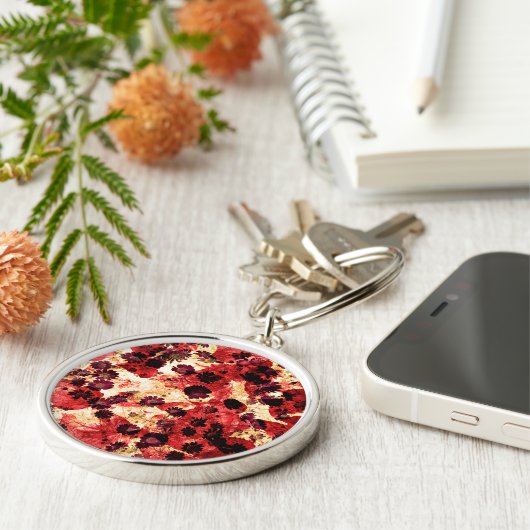 Rode gele maisiebloem abstract ontwerp sleutelhanger (Zijkant)