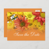 Rode, gele, oranje dagbloem, behalve de datum aankondigingskaart (Voorkant / Achterkant)