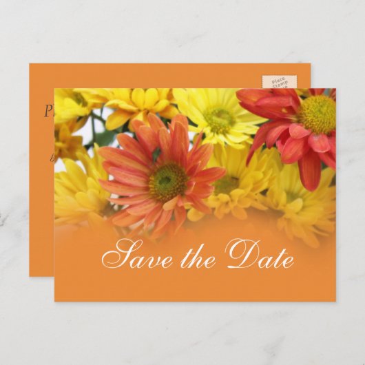 Rode, gele, oranje dagbloem, behalve de datum aankondigingskaart (Voorkant / Achterkant)