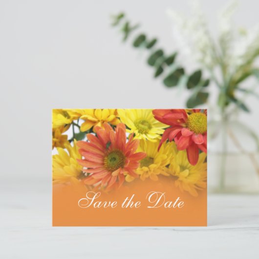 Rode, gele, oranje dagbloem, behalve de datum aankondigingskaart (Staand voorkant)