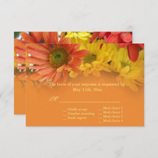 Rode, gele, oranje dagbloemen RSVP bruiloft (Voorkant / Achterkant)