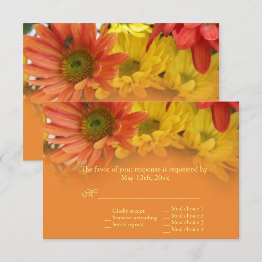 Rode, gele, oranje dagbloemen RSVP bruiloft Kaartje (Voorkant / Achterkant)