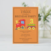 Rode Gele Oranje Trein Kinderverjaardagsfeestje Kaart (Staand voorkant)