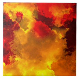 Rode gele oranje wolken abstracte digitale kunst tegeltje