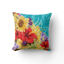 Rode, gele, paarse bloemen op Aqua