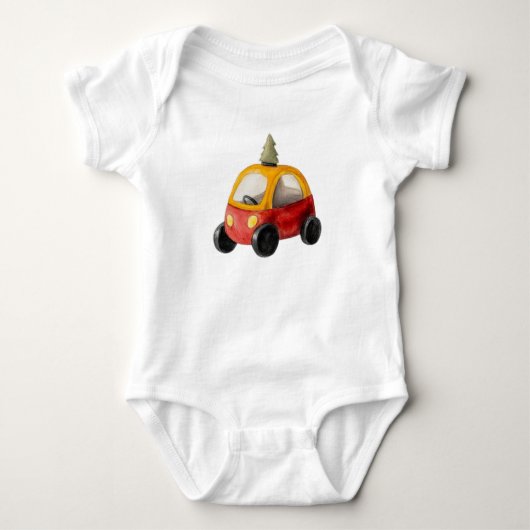  rode & gele pedaalauto met kerstboom romper (Voorkant)