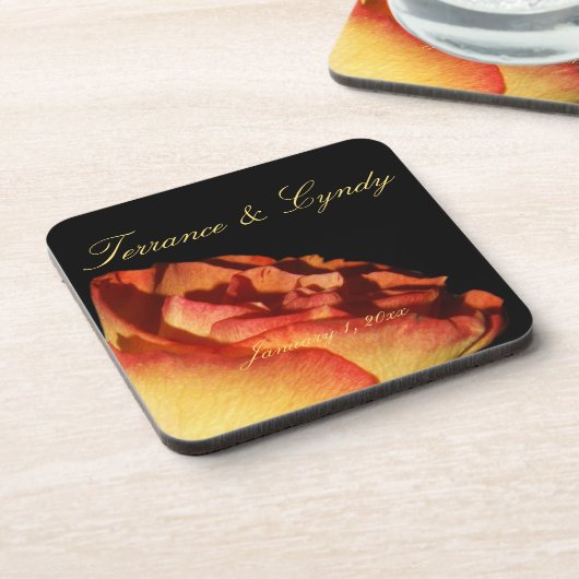 Rode Gele Roos Persoonlijke Trouwdag Onderzetter (Linkerzijde)