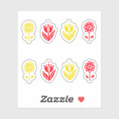 Rode Gele Scandi Folk Stijl Bloemen Sticker (Vel)