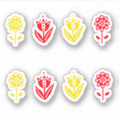 Rode Gele Scandi Folk Stijl Bloemen Sticker (Voorkant)