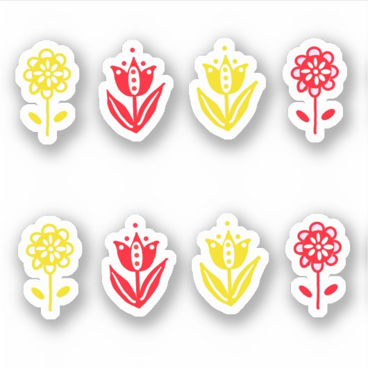 Rode Gele Scandi Folk Stijl Bloemen Sticker (Voorkant)