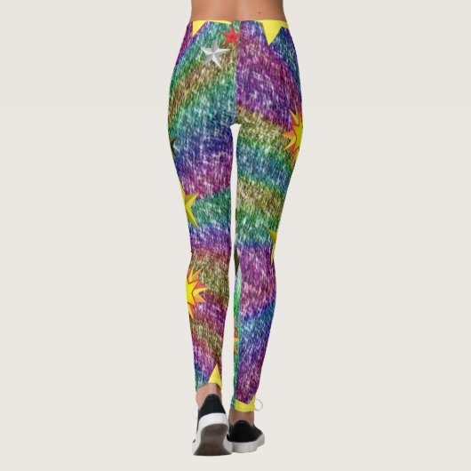 rode gele sterren lange leggings tiener (Achterkant)