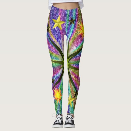 rode gele sterren lange leggings tiener (Voorkant)
