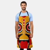 Rode gele tikker schort (Gedragen)