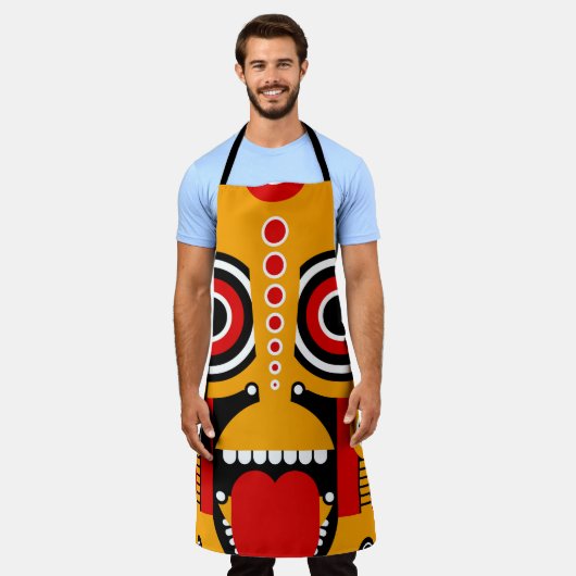 Rode gele tikker schort (Gedragen)