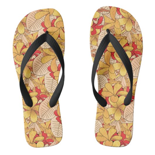 Rode & Gele Tropische Bloemmotief Vakantie Teenslippers (Voetbed)