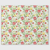 Rode Gele Tulp Bloemen Aardbeien Cadeaupapier (Vlak)
