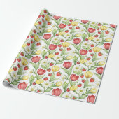 Rode Gele Tulp Bloemen Aardbeien Cadeaupapier (Uitgerold)
