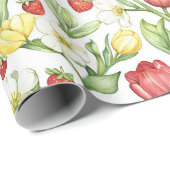 Rode Gele Tulp Bloemen Aardbeien Cadeaupapier (Rol Hoek)