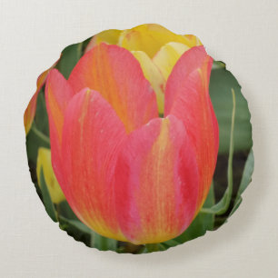 Rode gele Tulp-ventilator Rond Kussen