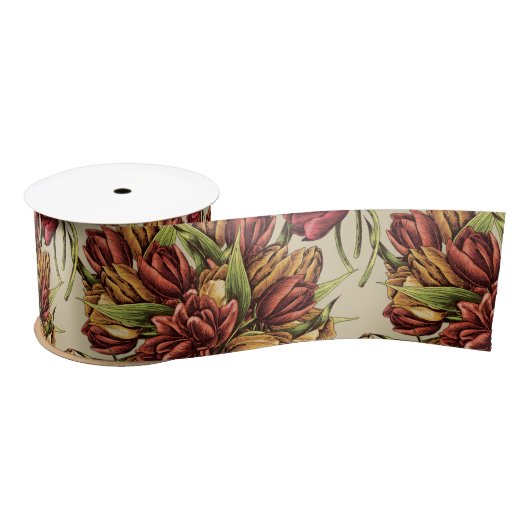 Rode gele tulpen Bouquet Pattern Satijnen Lint (Spoel)