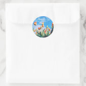 Rode gele tulpen en blauwe hemelbinders ronde sticker (Tas)