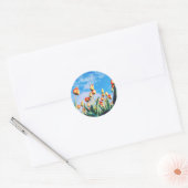 Rode gele tulpen en blauwe hemelbinders ronde sticker (Envelop)