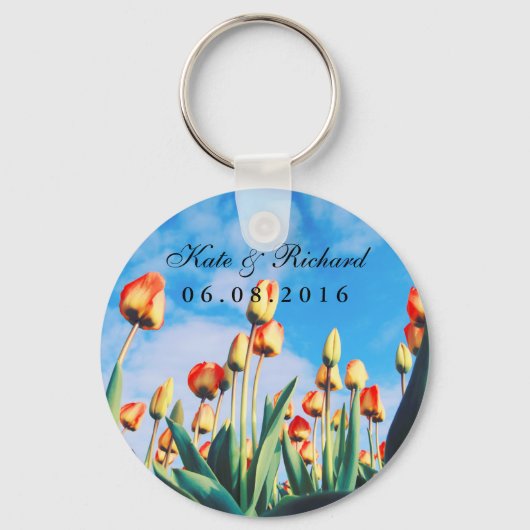 Rode gele Tulpen Floral Wedding Favors Sleutelhang Sleutelhanger (Voorkant)