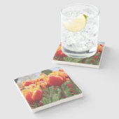 Rode/gele tulpen stenen onderzetter (Zijkant)