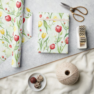 Rode Gele Tulpen Verjaardag Cadeaupapier