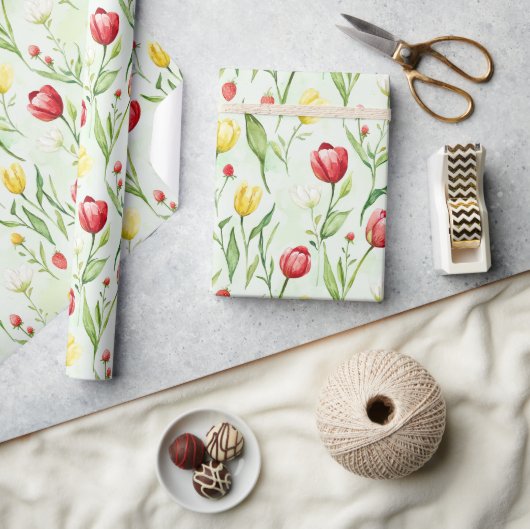 Rode Gele Tulpen Verjaardag Cadeaupapier (Crafts)