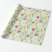 Rode Gele Tulpen Verjaardag Cadeaupapier (Uitgerold)