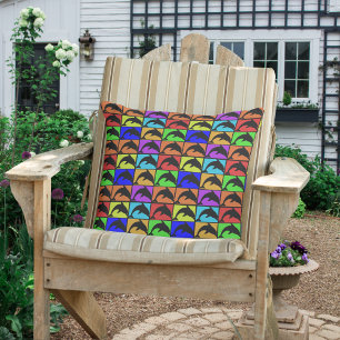 Rode Gele Turquoise en andere kleurendolfijnen Buitenkussen