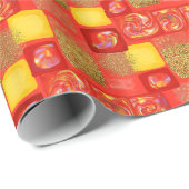 Rode & Gele Vierkante Nep Glitter Opal Cadeaupapier (Rol Hoek)