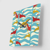 RODE GELE VLIEGENDE KRANEN OP DE WITTE BLAUWE VIERKANTE KLOK (Hoek)