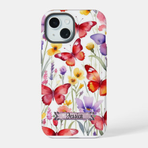 Rode Gele Vlinders & Bloemen iPhone / iPad hoesje 15 Case