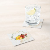  Rode Gele Waterverf Rustic Floral Wedding Kartonnen Onderzetters (Insitu)