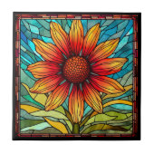 Rode & Gele Wildbloem in Glas in lood Tegeltje (Voorkant)