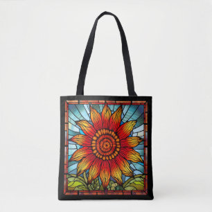 Rode & Gele Wildbloem in Glas in lood Tote Bag