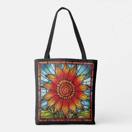 Rode & Gele Wildbloem in Glas in lood Tote Bag (Achterkant)