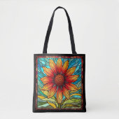 Rode & Gele Wildbloem in Glas in lood Tote Bag (Voorkant)
