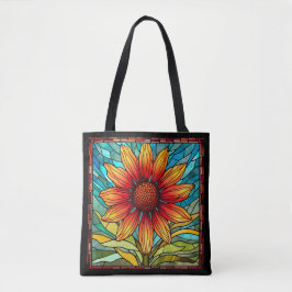 Rode & Gele Wildbloem in Glas in lood Tote Bag