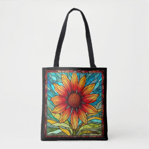 Rode & Gele Wildbloem in Glas in lood Tote Bag