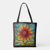 Rode & Gele Wildbloem in Glas in lood Tote Bag (Achterkant)