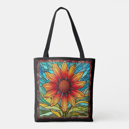 Rode & Gele Wildbloem in Glas in lood Tote Bag (Achterkant)