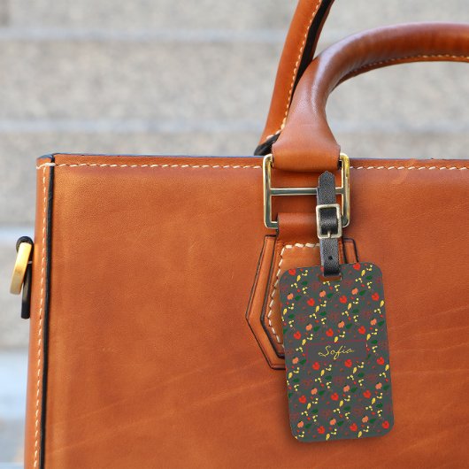 Rode gele wildbloemen grijs patroon Bagagelabel