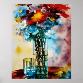 Rode gele witte blauwe bloemen op vaas abstract poster (Voorkant)