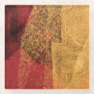 Rode gele zwarte abstracte verfpenseel glazen onderzetter