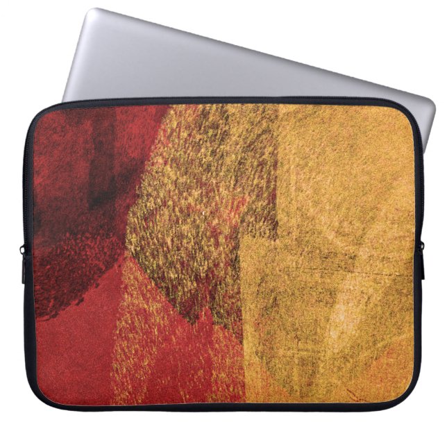 Rode gele zwarte abstracte verfpenseel laptop sleeve (Voorkant)